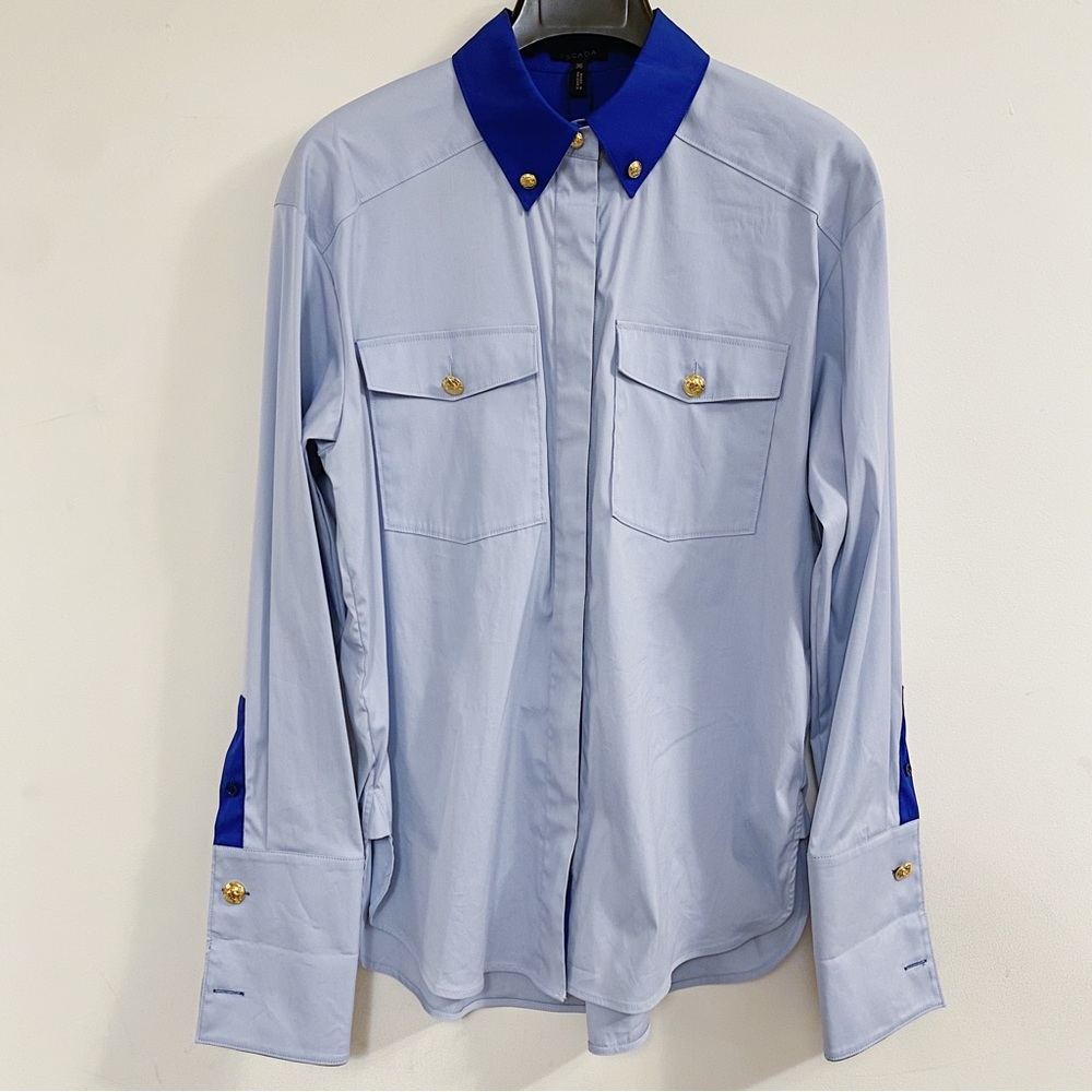 Escada Blue Button Down Dress Shirt 36 S M L Italy